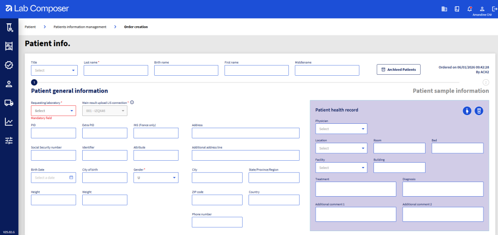 Lab Composer LIS backup interface for patient registration, tracking, and result reporting during LIS downtime